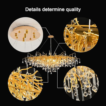 Crystal Branch Chandelier,47.24 Inch Modern Raindrop Chandeliers for Dining Room,Luxury Large Gold Ceiling Chandelier Pendant Hanging Lighting Fixture for Living Room,Entryway