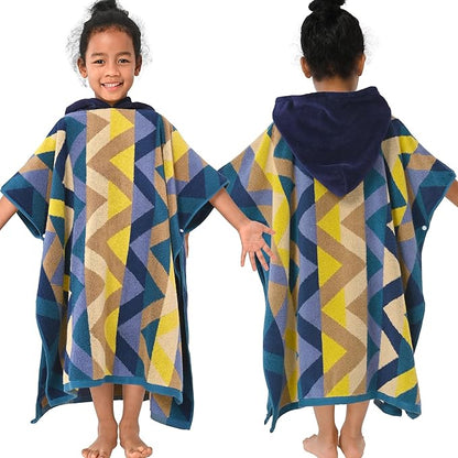 VOOVA & MOVAS Hooded Bath Towel for Kids (4-8Years) - Thick 500GSM,Soft, Absorbent, 100% Cotton Swim Towel, Perfect for Bathroom | Pool | Swim, Jacquard,Blue
