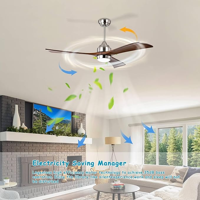 NicBex Ceiling Fan 52 Inch Ceiling Fan with Lights Ceiling Fans with 3 Blades and Remote Control Reversible Ceiling Fan with 6 Wind Speed Levels for Bedroom, Living Room, Brown