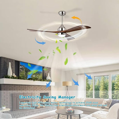 NicBex Ceiling Fan 52 Inch Ceiling Fan with Lights Ceiling Fans with 3 Blades and Remote Control Reversible Ceiling Fan with 6 Wind Speed Levels for Bedroom, Living Room, Brown
