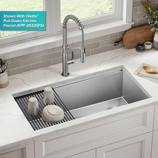 KRAUS Kore 36 Inch Undermount Workstation 16 Gauge Stainless Steel Single Bowl Kitchen Sink with Accessories, KWU110-36