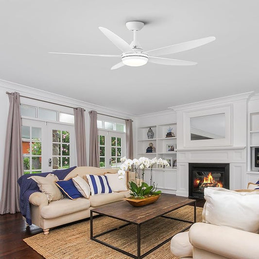 NicBex Ceiling Fan 56 Inch Modern Ceiling Fans with Integrated LED Light and Remote Control Double Finish Ceiling Fan with 5 ABS Blades for Living Room, Bedroom, White