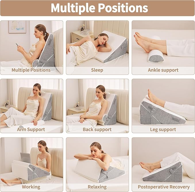 Wedge Pillow for Sleeping, 4PCS Bed Pillow for Side Sleeping, L29 x H22 Body Pillow with Memory Foam, Pocket Included