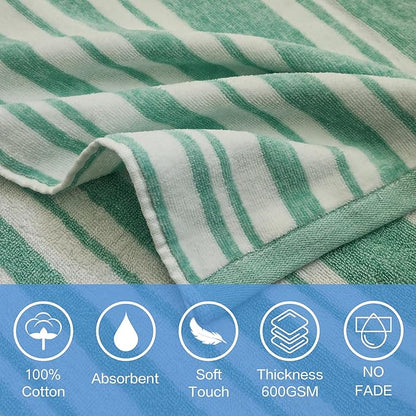 VOOVA & MOVAS Hooded Beach Towels for Boys| Girls | Teens (8-16Years), 100% Cotton Thick Poncho Towel Robe for Big Kids, Perfect for Pool, Beach, Bath and Gifts, Green Cabana Stripe Design