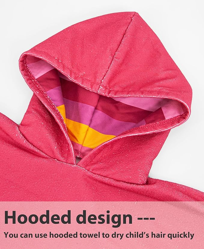 MissShorthair Towel Poncho for Kids, Hooded Beach Towel for Girl&Boy, Surf Poncho Swim Changing Robe Microfiber Bath Towel 2-5 Years Pink Little Sun