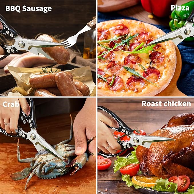 Kitchen Shears for Food Heavy-Duty: Multipurpose Kitchen Shears for Cutting Chicken, Bone, Meat, Food, (9'' Black)
