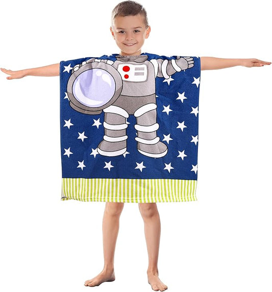 Kids Astronaut Hooded Beach Towel Boys Cute Poncho Pool Towels with Hood 24*47 in Soft Microfiber Swim Cover-ups for Kids Ages 3-10 Thick Absorbent Cotton Hooded Bath Towels Wrap Bathrobe