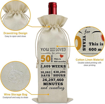 Sazuwu Happy 50th Birthday Gifts for Women Wine Bag 50 Year Old Birthday Gifts for Men Wine Bottle Storage Bag Funny Turning 50 Gifts Born in 1974 Gifts Wine Accessories Gifts for Wine Lovers
