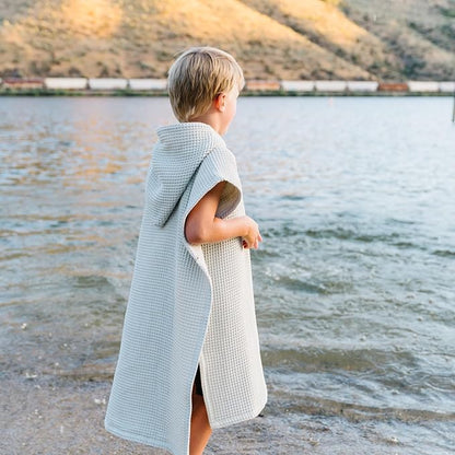 Hooded Towel for Babies + Toddlers | Snaps into a Poncho | Organic Cotton Waffle | Lighweight and Absorbent | Bath, Beach, and Pool | Multiple Colors (Small (0-3 Yrs), Fog)