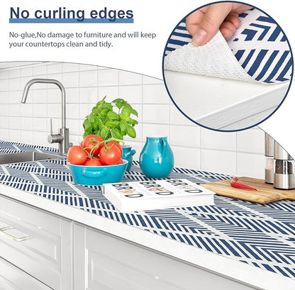 Shelf Liners for Kitchen Cabinets Non-adhesive, 12in x 12FT Drawer Liner Non Slip Shelf Paper, Waterproof Easy to Clean Surface, Thicken Strong Grip for Pantry Cupboard Dresser Mat, Blue Stripe