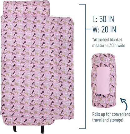 Wildkin Original Nap Mat with Reusable Pillow for Boys & Girls, Ideal for Sleepovers, Equipped with Hook & Loop Fastener, Made from Cotton Blend Materials - Nap Mat for Kids