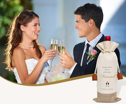 Wedding Wine Bag, Engagement Gifts for Couples, Cotton Linen Wine Gift Bag With Drawstring, Mr and Mrs Marriage Wedding Gifts, Bridal Shower Gift for Women Besties Friends, Bachelorette Party-41