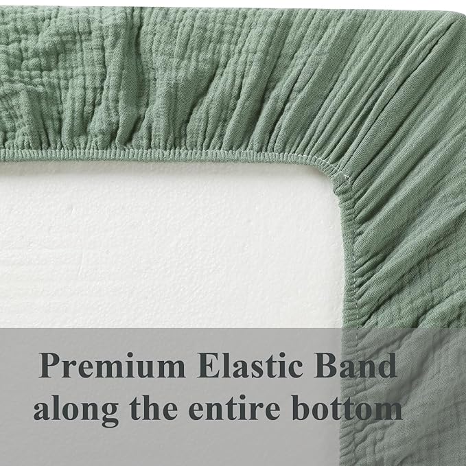 Muslin Bassinet Sheet Compatible with Graco Travel Lite, Fodoss, Cloud Baby, Yacul, Simmons Kids Bassinet(not for Twins), 2 Pack Cotton Fitted Bassinet Sheets for Baby Roman Green & Botanical Leaf