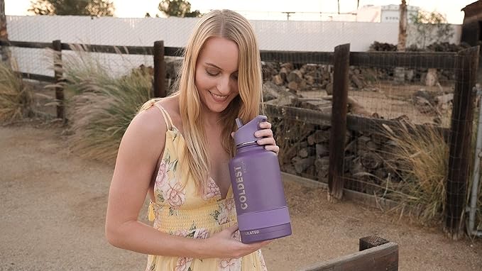 Coldest Sports Water Bottle with Straw Lid Vacuum Insulated Stainless Steel Metal Bottles Leak Proof Flask for Sports Gym (64 oz, Golden Rose Glitter)