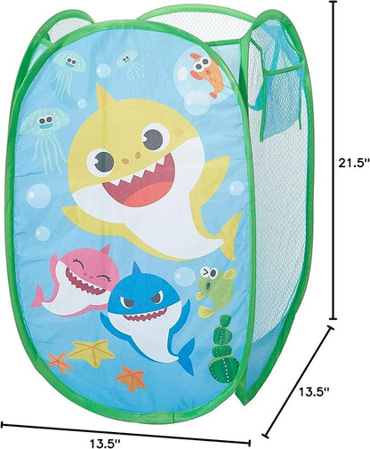 Idea Nuova Baby Shark Pop Up Hamper Storage Bin with Durable Carry Handles, 21" H x 13.5" W X 13.5" L