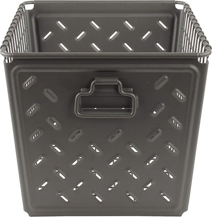 Spectrum Diversified Macklin, Stamped Steel & Wire Basket for Closet & Cubby Storage Vintage-Inspired Design with Customizable Label Plate, Medium, Industrial Gray, 1 Count (Pack of 1)