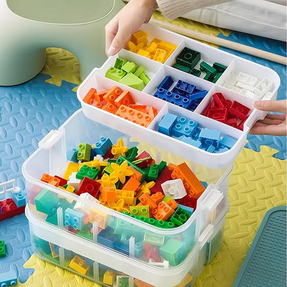 Clear Toy Storage Bins with Lid for Lego, Stackable Toy Organizers Box for Boys and Girls, Plastic Storage Container with Dividers Removable Tray for Bead, Tool, Sewing-Toy Blocks not Included