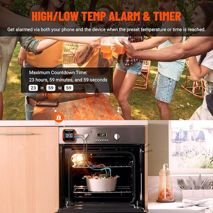 Inkbird 150ft Bluetooth Meat Thermometer with 4 Colored Probes, Temperature Graph Real-time Check & Download BBQ Grill Thermometer for Kitchen Food Smoker Thermometer IBT-24S, Rechargeable
