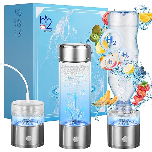 Hydrogen Water Bottle, Hydrogen Water Bottle Generator with SPE PEM Technology Water Ionizer, Hydrogen Water Machine Improve Water in 3 Minutes for Home, Office, Travel (15oz 3in1 Silver)