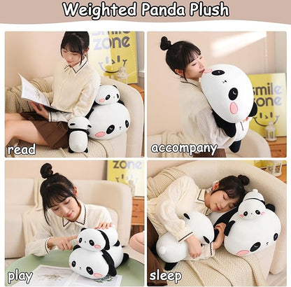 SQEQE Weighted Panda Plush, Weighted Panda Stuffed Animal for Anxiety, Cute Panda Plushies Soft Panda Bear Pillow Toy Gift for Kids Adults 9.8 Inch, 0.8 lbs
