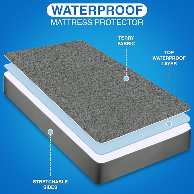 Utopia Bedding Waterproof Mattress Protector Crib Size, Premium Terry Mattress Cover 200 GSM, Breathable, Fitted Style with Stretchable Pockets (Gray)