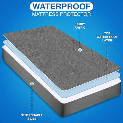 Utopia Bedding Waterproof Mattress Protector Crib Size, Premium Terry Mattress Cover 200 GSM, Breathable, Fitted Style with Stretchable Pockets (Gray)