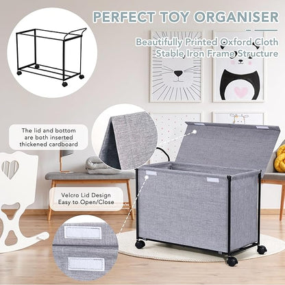 Toy Box Toy Storage - 72L Kids Toy Organizer with Wheels Toy Chest Storage Bins with Lids, Toy Boxes for Girls Boys, Stuffed Animals, Clothes, Bedroom, Living Room