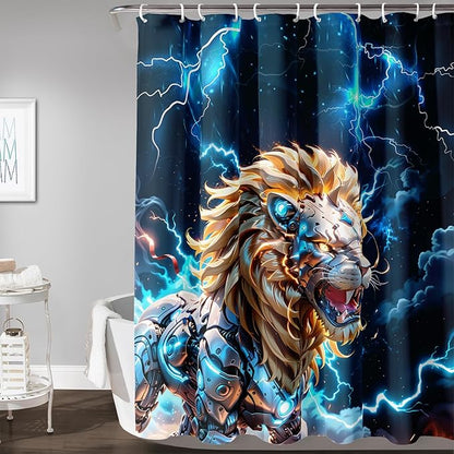 AILONEN Lion Shower Curtain,Evening Lightning Howling Lion Bath Curtain,Fierce Lion Bathroom Curtain Decor,Safari Animal Polyester Waterproof 36" W*72" H Shower Curtain Hooks