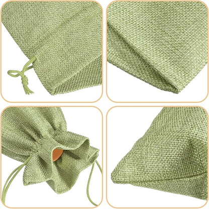 uxcell Burlap Wine Bags with Drawstrings, 12Pcs Wine Gift Bags Reusable Wine Bottle Bags with Ropes and Tags for Wedding, Birthday, Travel (14 x 6.3 In, Green)