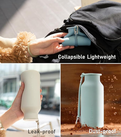 Collapsible Water Bottles 20 oz, Leak Proof, BPA Free Foldable Silicone Travel Water Bottle Cups for Taveling, Outdoors, On the go, Warm Blue