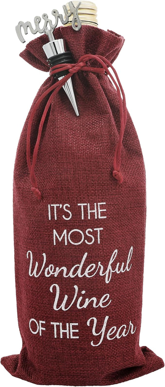 Pavilion Gift Company Wonderful Wine-13 Wine Gift Bag Set, 13", Red, White, Silver