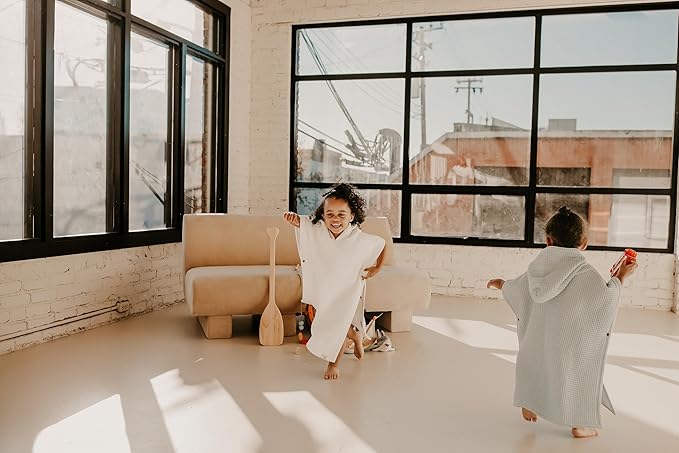 Hooded Towel for Babies + Toddlers | Snaps into a Poncho | Organic Cotton Waffle | Lighweight and Absorbent | Bath, Beach, and Pool | Multiple Colors (Small (0-3 Yrs), Lily White)
