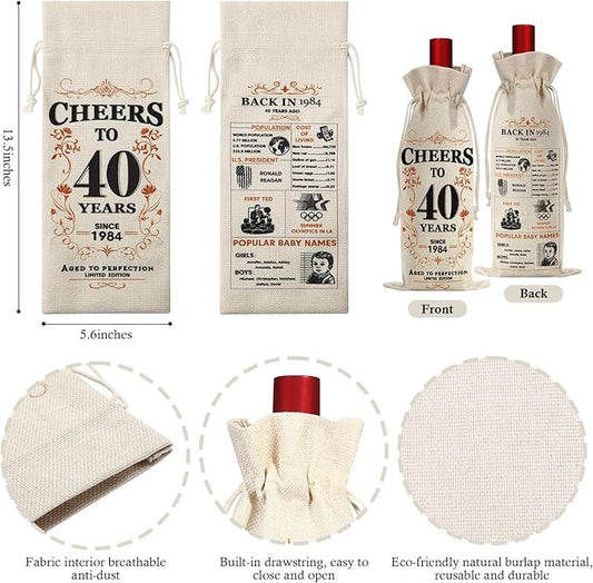 SpringWhisper 2Pcs 40th Birthday Gifts for Women Men Back in 1984 Birthday Gift 40 Years Old Gift Birthday Decoration Wine Bag Gift for Her Him Wine Gift Bag 40th Turning 40