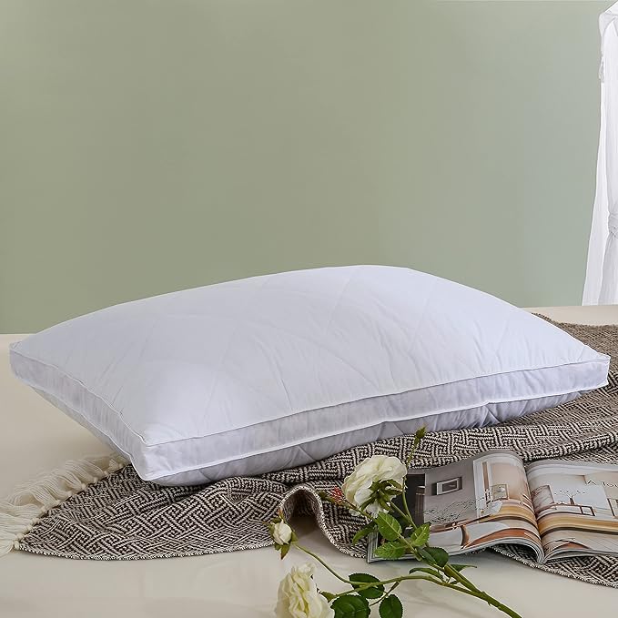 Three Geese Pack of 1 White Goose Feather Bed Pillows Queen/Standard Size- Soft 600 Thread Count 100% Cotton, Medium Firm,Soft Support Surround Fill Polyester,White Solid