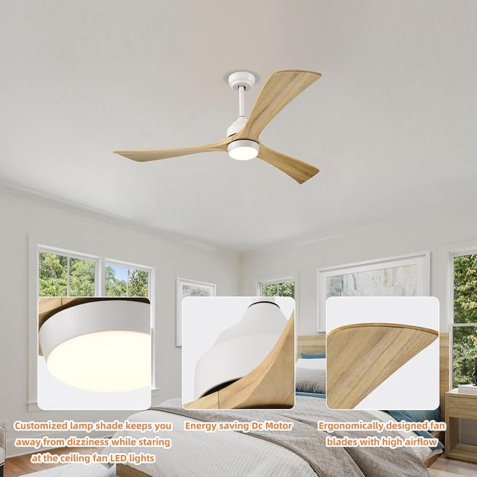 NicBex Ceiling Fan 52 Inch Ceiling Fan with Lights Ceiling Fans with 3 Blades and Remote Control Reversible Ceiling Fan with 6 Wind Speed Levels for Bedroom, Living Room, Natural White