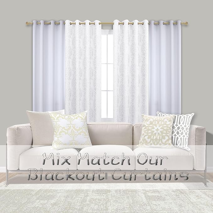 Mrs.Naturall White Curtains 102 Inches Long for Living Room 2 Panels Set,Grommet Thermal Insulating Block Sun 60% Blackout Height High Ceiling to Floor Length Curtains for Bedroom Sliding Door