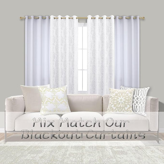 Mrs.Naturall White Curtains 90 Inches Long,60-70% Blackout Grommet Black Out Farmhouse Curtains for Living Room Bedroom 2 Panels Set