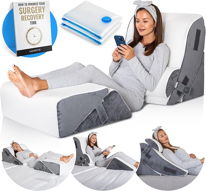 5pcs Orthopedic Bed Wedge Pillow Set w/Leg Elevation Pillow - Perfect Adjustable Memory Foam Pillows for After Surgery Recovery, Back Support, Pain Relief, Acid Reflux, Sleeping & GERD