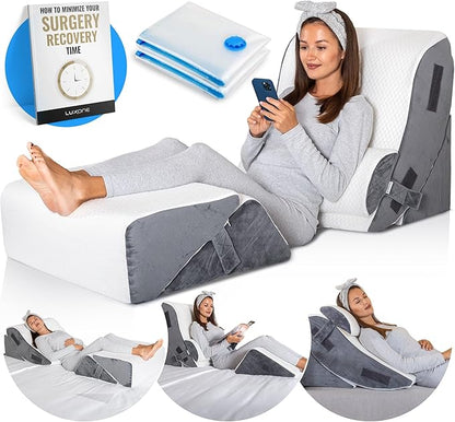 5pcs Orthopedic Bed Wedge Pillow Set w/Leg Elevation Pillow - Perfect Adjustable Memory Foam Pillows for After Surgery Recovery, Back Support, Pain Relief, Acid Reflux, Sleeping & GERD