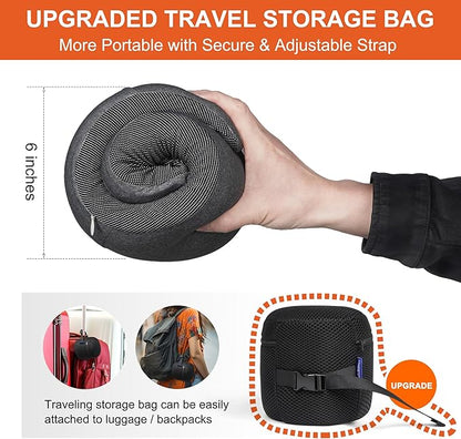 MULIHOMI™ New Packaging Updated Travel Pillow for Airplane with 100% Memory Foam, 360° Adjustable Full Surrounding Flying Neck Pillows, Travel Pillow Set with 3D Eye Masks, Earplugs (Black)