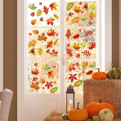 Fall Window Clings for Glass Windows Autumn Maple Leaf Window Static Stickers Double-Sided Leaves Hazelnut Window Door Cling Removable Reusable Stickers Thanksgiving Window Door Decor