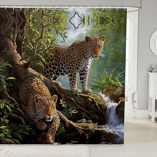 Feelyou Leopard Bath Curtain Kids Leopard Shower Curtain Wild Leopard Bathroom Shower Curtain Set Kids Toddler Yellow Leopard Kids Bathroom Accessories Mountain Leopard 72"x84"