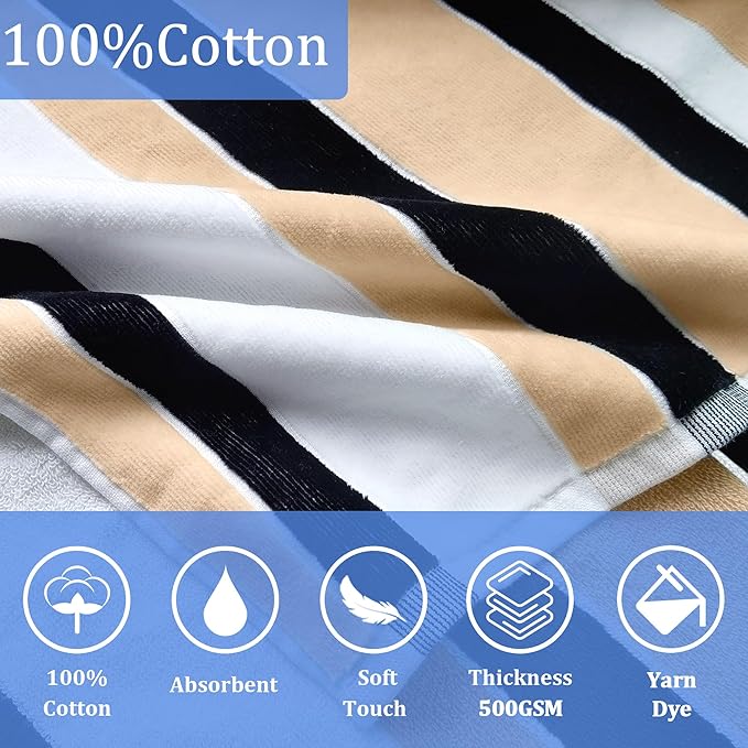 VOOVA & MOVAS Hooded Beach Towels for Teens (8-16Years), 100% Cotton Thick Poncho Towel for Big Kids, Perfect for Pool, Beach, Bath, Brown Black Stripe