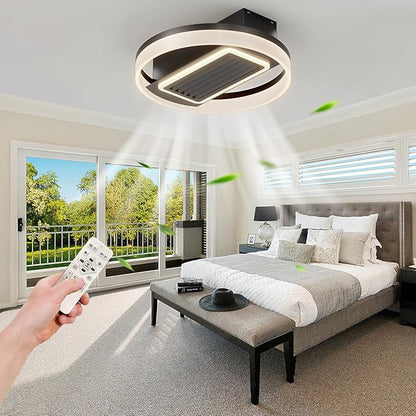 NicBex Ceiling Fan 20 Inch Modern Ceiling Fans with Lights Bladeless Ceiling Fan with Remote Control Round Ceiling Fans with Reversible Motor for Bedroom, Living Room, Black