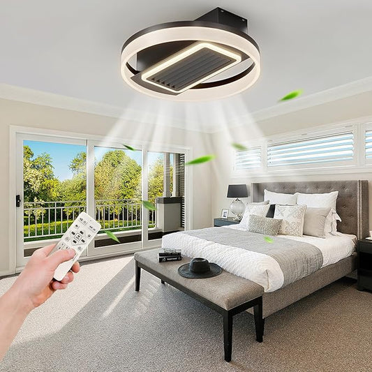 NicBex Ceiling Fan 20 Inch Modern Ceiling Fans with Lights Bladeless Ceiling Fan with Remote Control Round Ceiling Fans with Reversible Motor for Bedroom, Living Room, Black