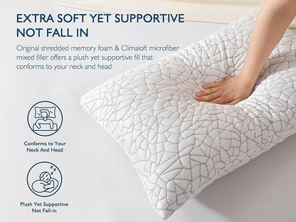 Dafinner Memory Foam Pillows King Size Set of 2 | Adjustable Stomach, Back or Side Sleeper Pillow | Soft Cooling Bamboo Rayon Cover, Original Shredded Memory Foam Pillows Inserts 2 Pack, 20"x36"