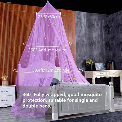 Bed Canopy for Girls, Glowing Stars Bed Curtain Draperies Romantic Mosquito Net for Baby, Kids, Adult (Purple)