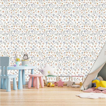 Floral Wallpaper Boho Flower Wall Decor Stickers Flower Leaf Wall Papers Botanical Plant Floral Leaves Wall Decals Peel and Stick Removable Boho Wallpapers for Nursery Bedroom Living Room Decor