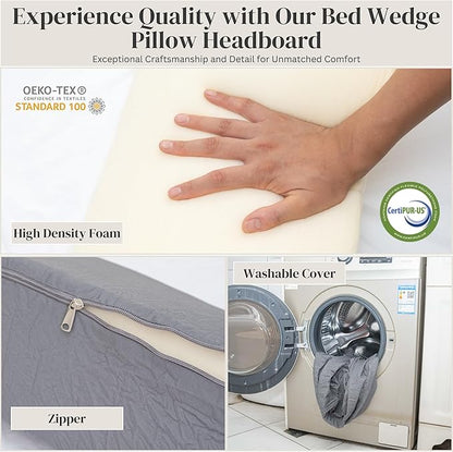 Wedge Pillow Headboard | Soft Headboard Pillow with 2 Side Packets, Triangle Pillow Wedge for Headboard, Bed Gap Filler Headboard Wedge Pillow, Ideal Bed Wedge Pillow for Headboard - King