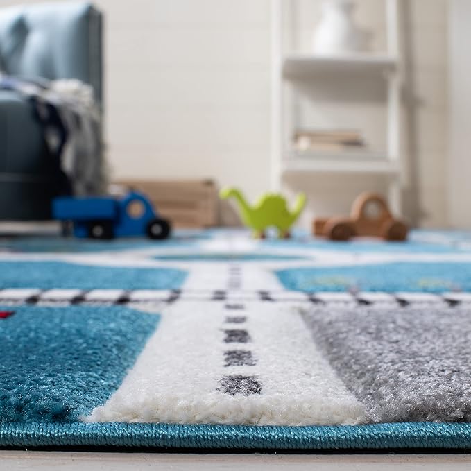SAFAVIEH Carousel Kids Collection Accent Rug - 2' x 3', Turquoise & Ivory, Non-Shedding & Easy Care, Ideal for High Traffic Areas for Boys & Girls in Playroom, Nursery, Bedroom (CRK192K)